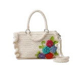 حقيبة يد كروشية أوف وايت مزينة بالزهور